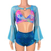 Pixie Bolero Top w/Ring - Blue Mesh Bell Sleeve Fairy Costume Shrug Top