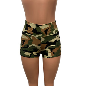 High Waisted Booty Shorts - Black & Gray Camo