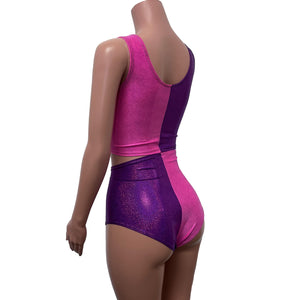 Cheshire Rave Outfit - Pink/Purple Sparkle Festival Set - Peridot Clothing