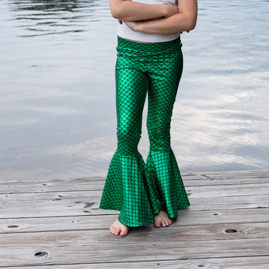 Children's Green Mermaid Scales Bell Bottoms - Peridot Clothing