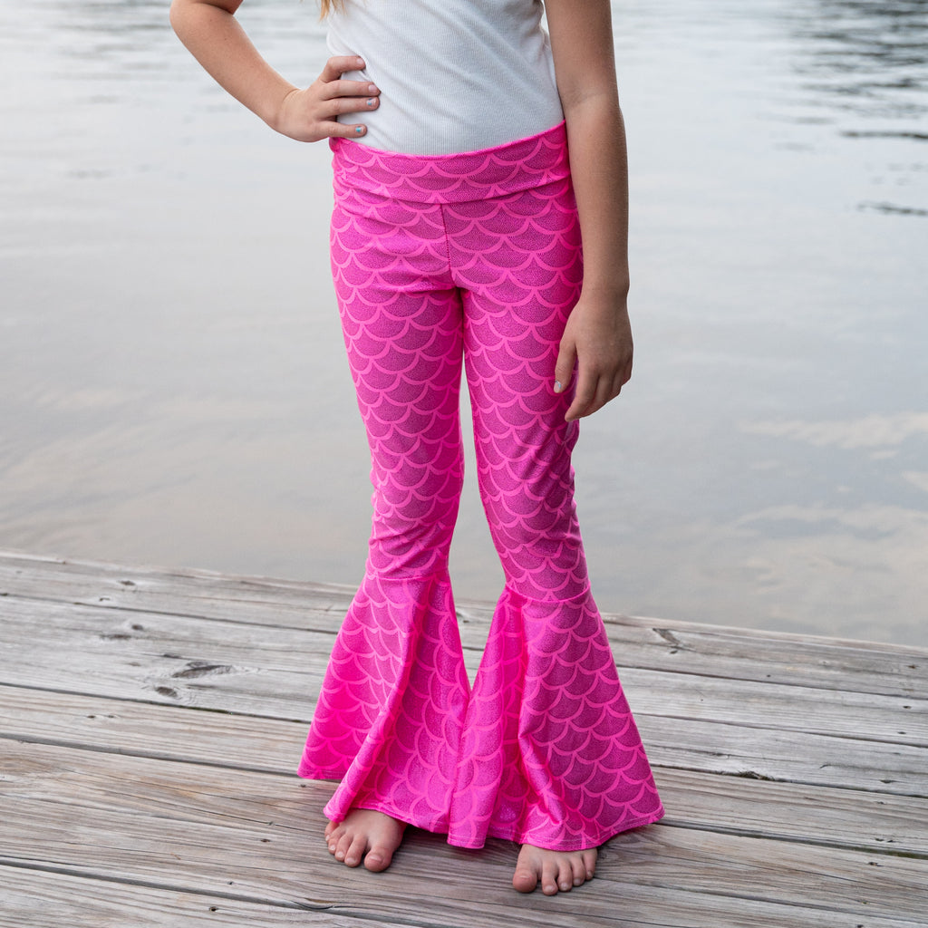 Children's Pink or White Mermaid Scales Bell Bottoms - Peridot Clothing