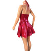 Halter Skater fit n flare X-String Dress in Dark Pink Metallic Mystique and Red Sparkle