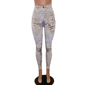 SALE - SMALL ONLY - Dusty Lilac Crushed Velvet High Waisted Leggings Pants - Peridot Clothing