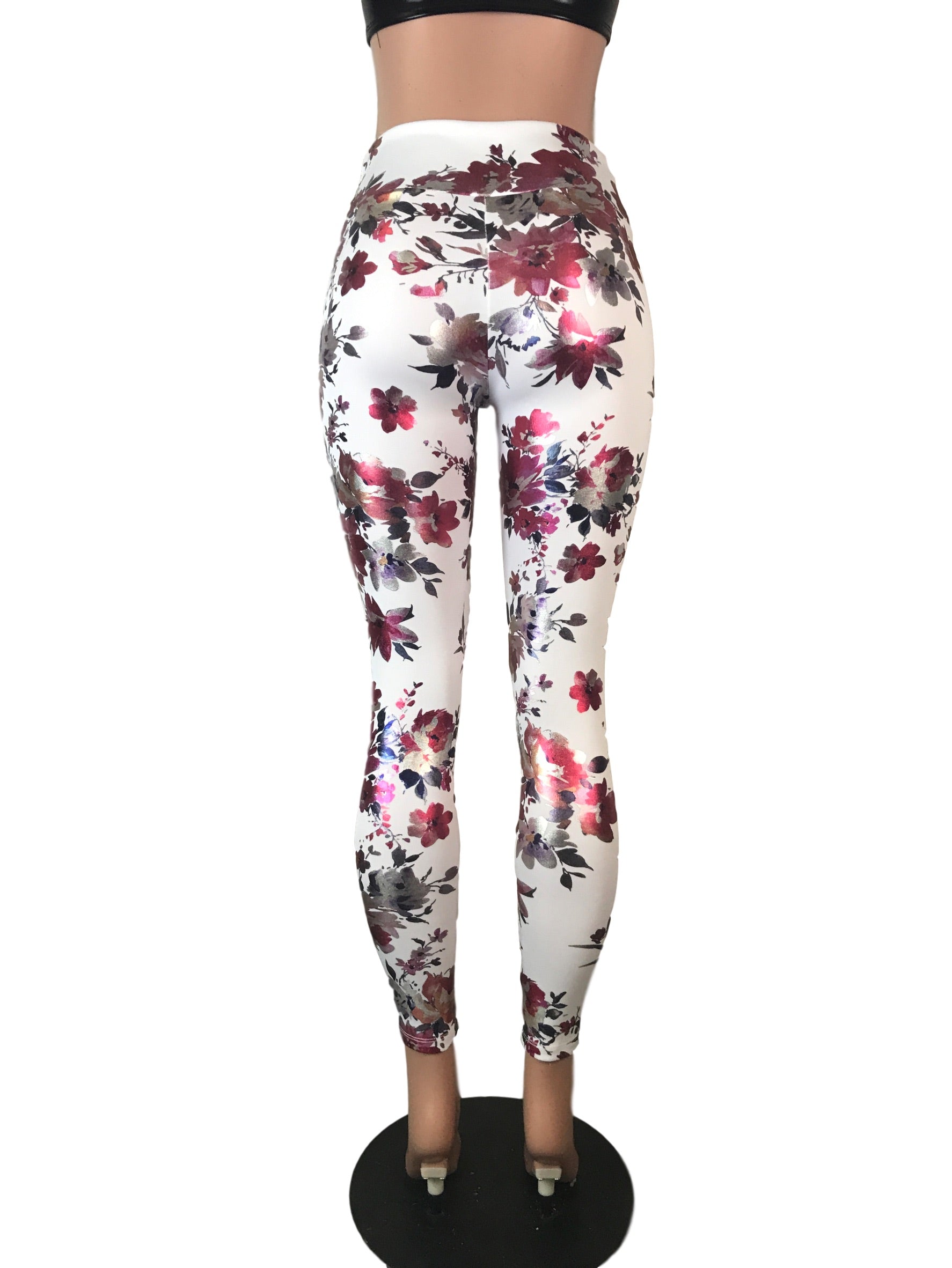 SALE - SMALL ONLY - Floral Metallic High-Waisted Leggings Pants