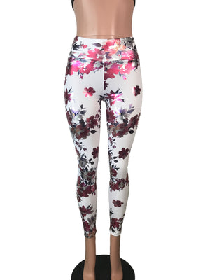 SALE - SMALL ONLY - Floral Metallic High-Waisted Leggings Pants - Peridot Clothing