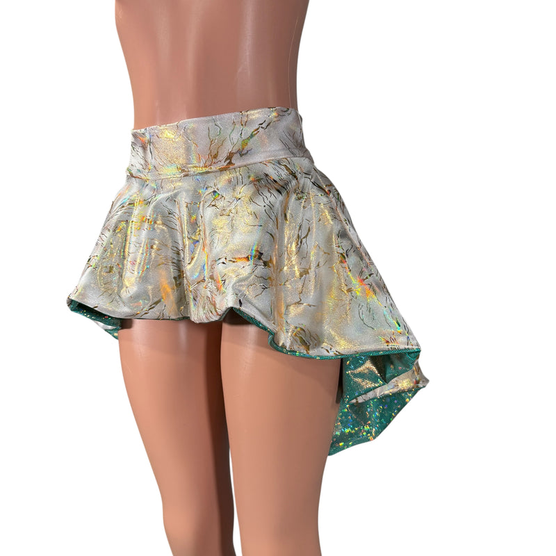Hi-Lo Flip Skirt in Gold Cracked Ice Holographic and Jade Shattered Glass