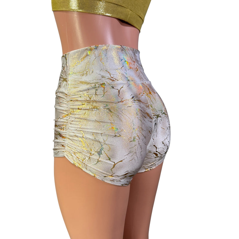 Ruched Booty Shorts - Gold on White Cracked Ice