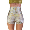 Ruched Booty Shorts - Gold on White Cracked Ice