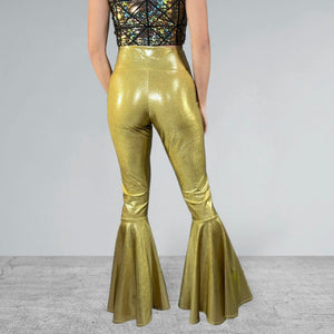 Gold Bell Bottoms | High Waist Flares in Gold Metallic | Disco Pants