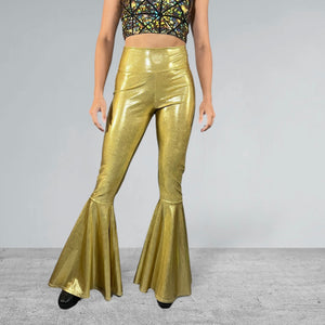 Gold Bell Bottoms | High Waist Flares in Gold Metallic | Disco Pants