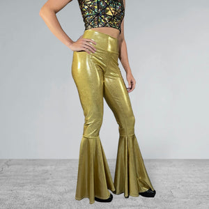 Gold Bell Bottoms | High Waist Flares in Gold Metallic | Disco Pants