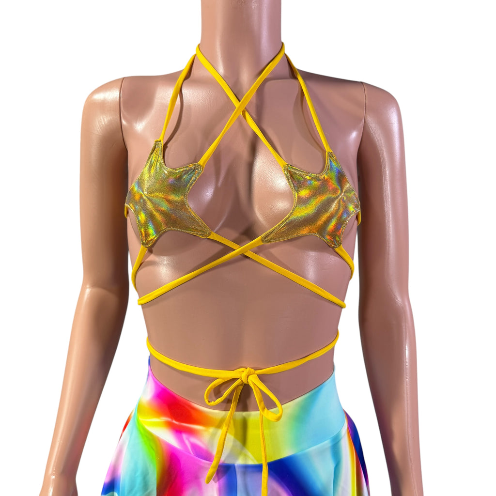 Star Micro String Bikini Top in Gold Opal Holographic