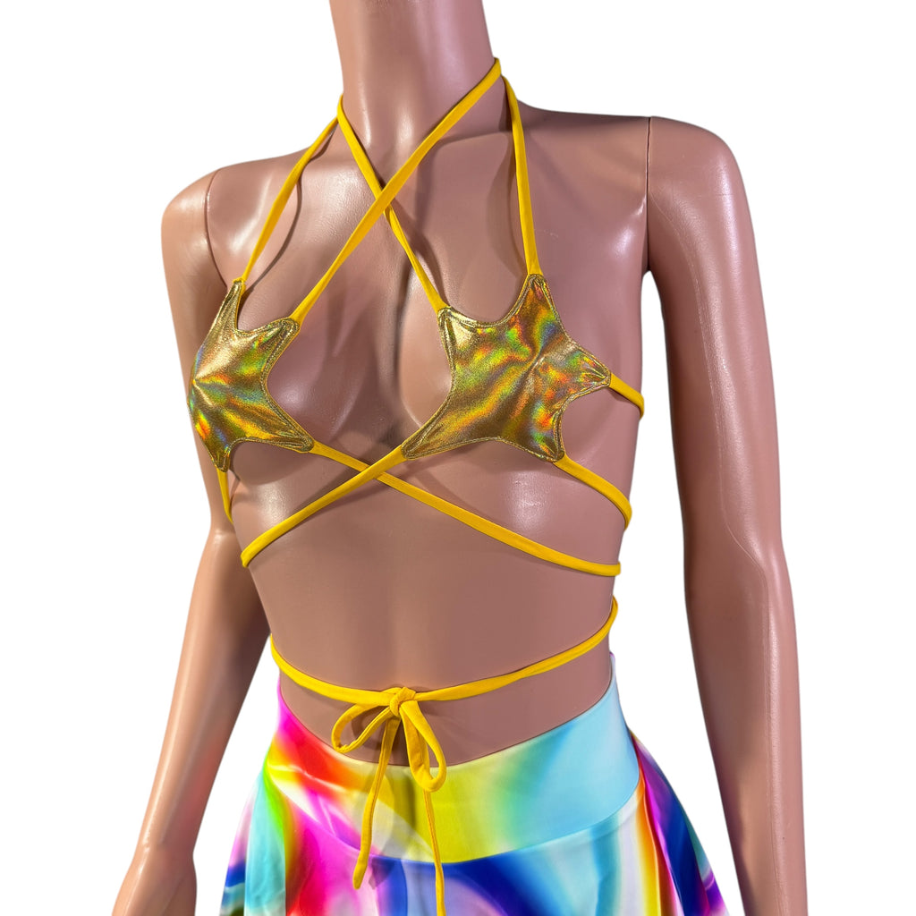 Star Micro String Bikini Top in Gold Opal Holographic