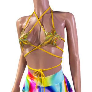 Star Micro String Bikini Top in Gold Opal Holographic