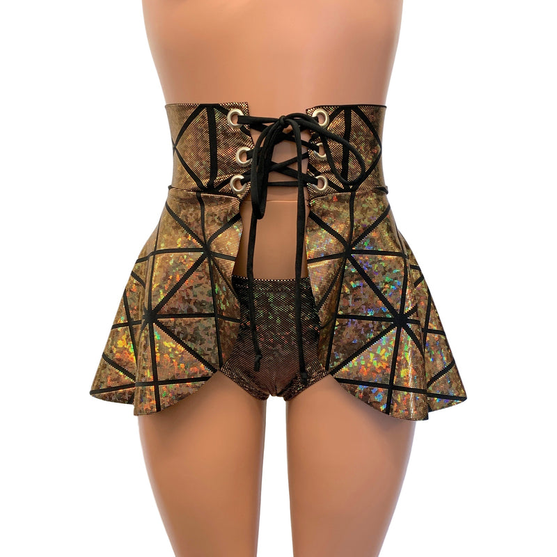 Lace-Up Corset Skirt - Glass Pane Holographic Gold or Silver - Peridot Clothing