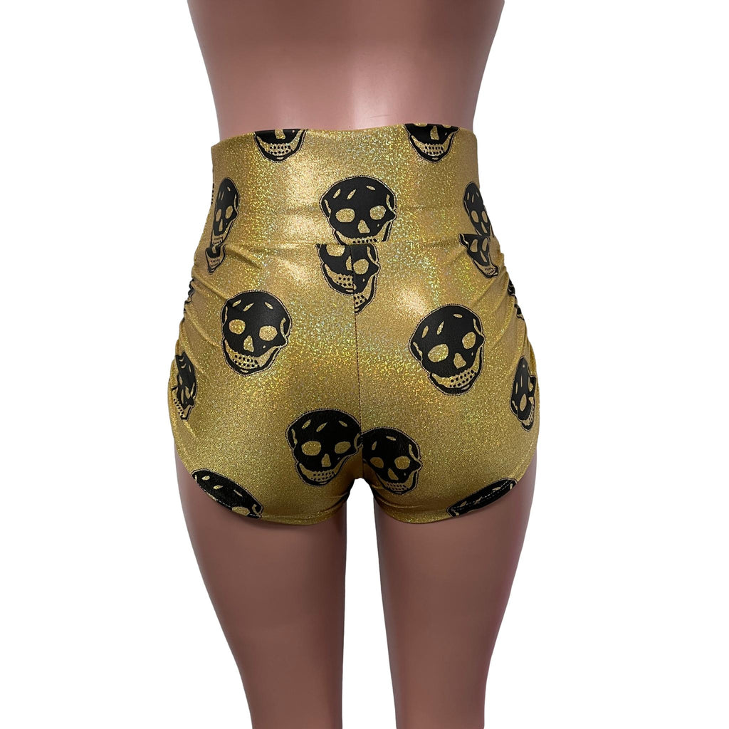 SALE - High Waisted Ruched Booty Shorts - Skulls