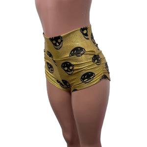 SALE - High Waisted Ruched Booty Shorts - Skulls