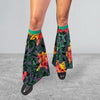 Leg Boot Covers Bells in Green or Black Floral Burnout Velvet - Peridot Clothing