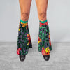 Leg Boot Covers Bells in Green or Black Floral Burnout Velvet - Peridot Clothing