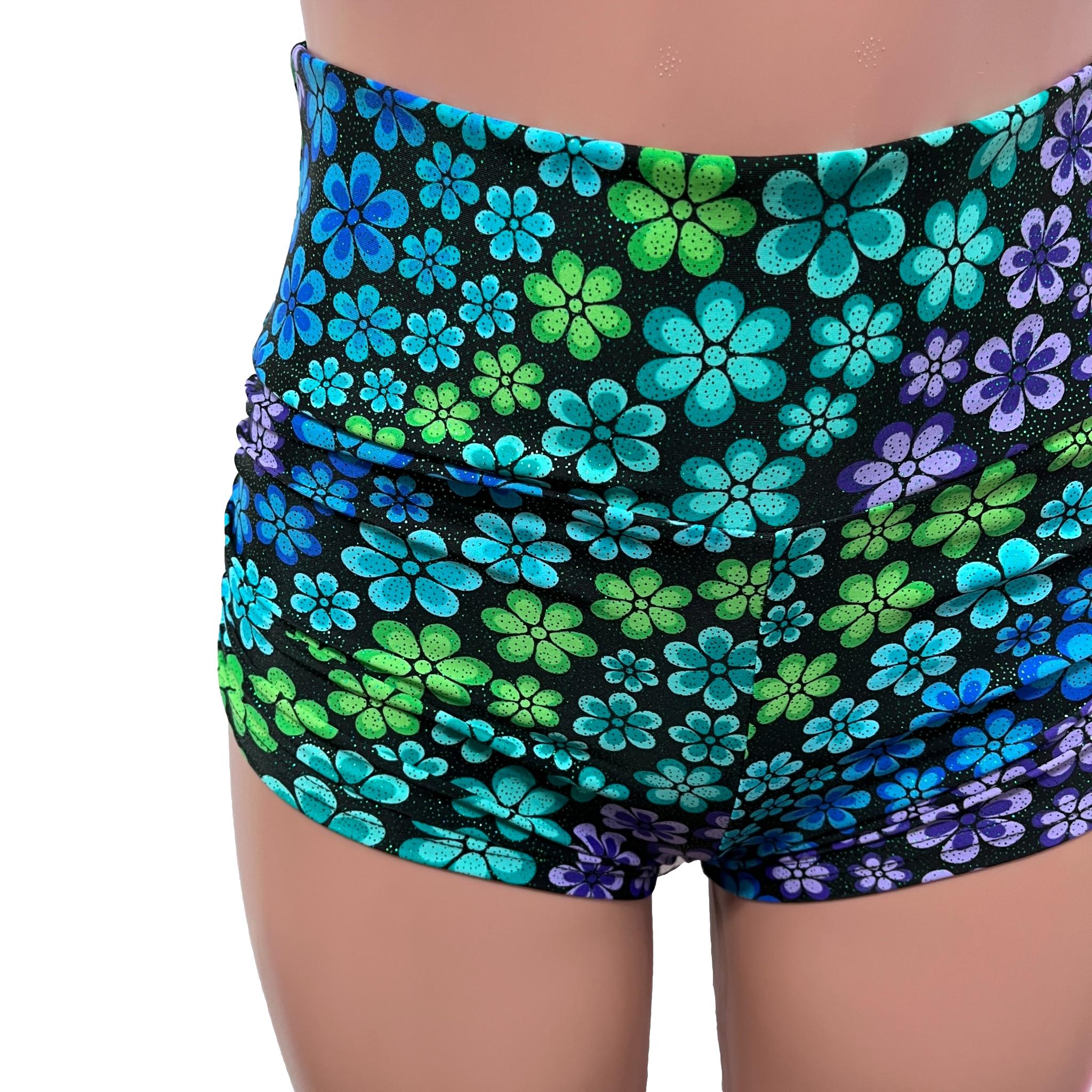 SALE - Ready to Ship - High Waist Ruched Booty Shorts in Groovy