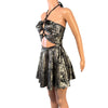 Halter Skater fit n flare X-String Dress in Gunmetal on Black Gilded Velvet