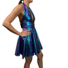 Halter Skater fit n flare Dress in Oil Slick Holographic - Holo Mini Dress for Raves, Festivals