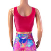 Mesh Inset Crop Tank Top - Neon Hot Pink Velvet - Peridot Clothing