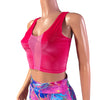 Mesh Inset Crop Tank Top - Neon Hot Pink Velvet - Peridot Clothing