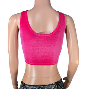 Hot Pink Neon Velvet Ring Crop Top