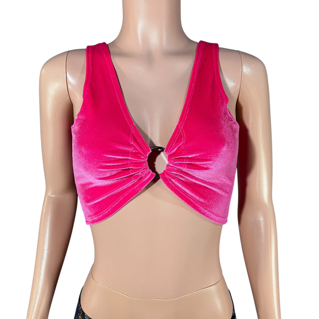 Hot Pink Neon Velvet Ring Crop Top