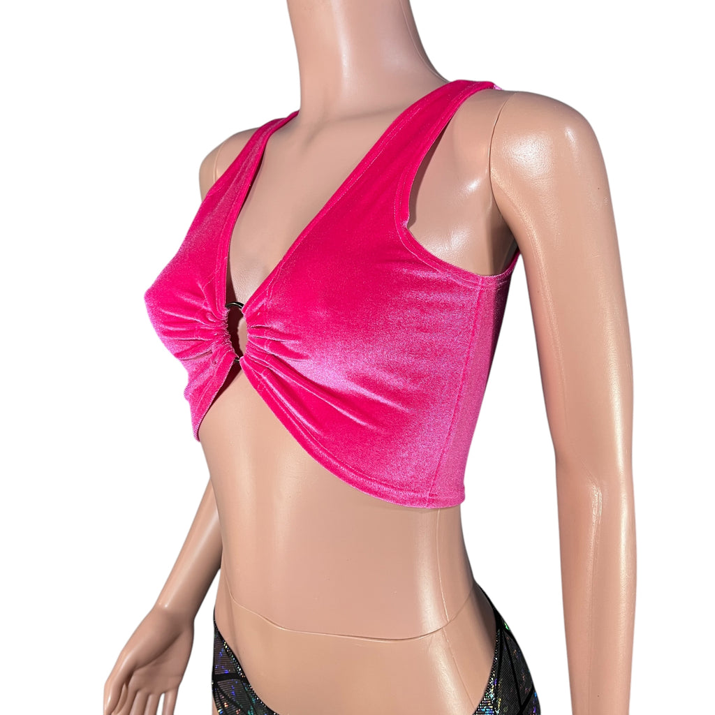 Hot Pink Neon Velvet Ring Crop Top