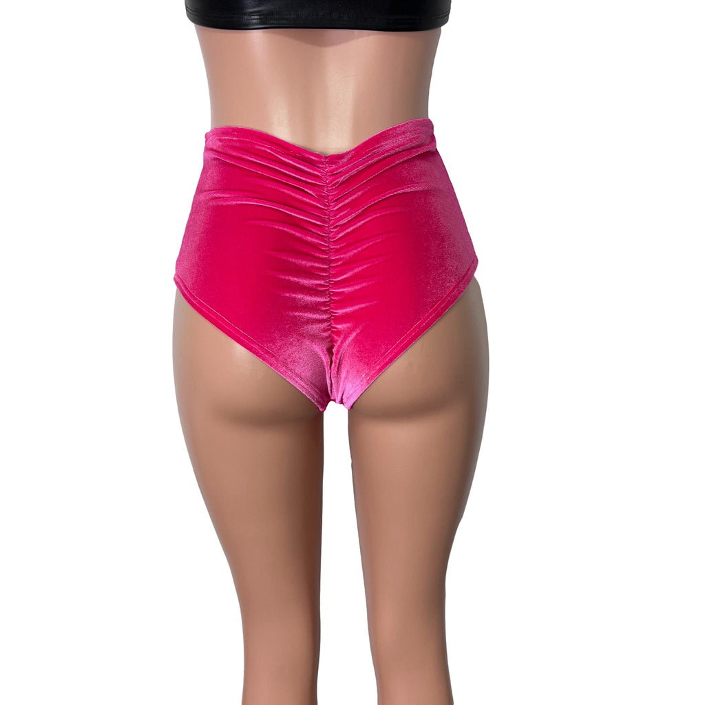 High Waist Scrunch Bikini Hot Pants - Hot Pink Velvet - Peridot Clothing