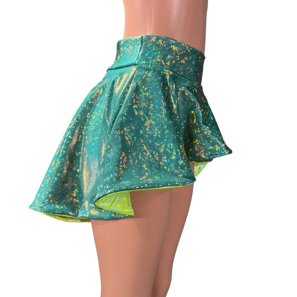 Hi-Lo Flip Skirt in Jade Shattered Glass and Lime Holographic