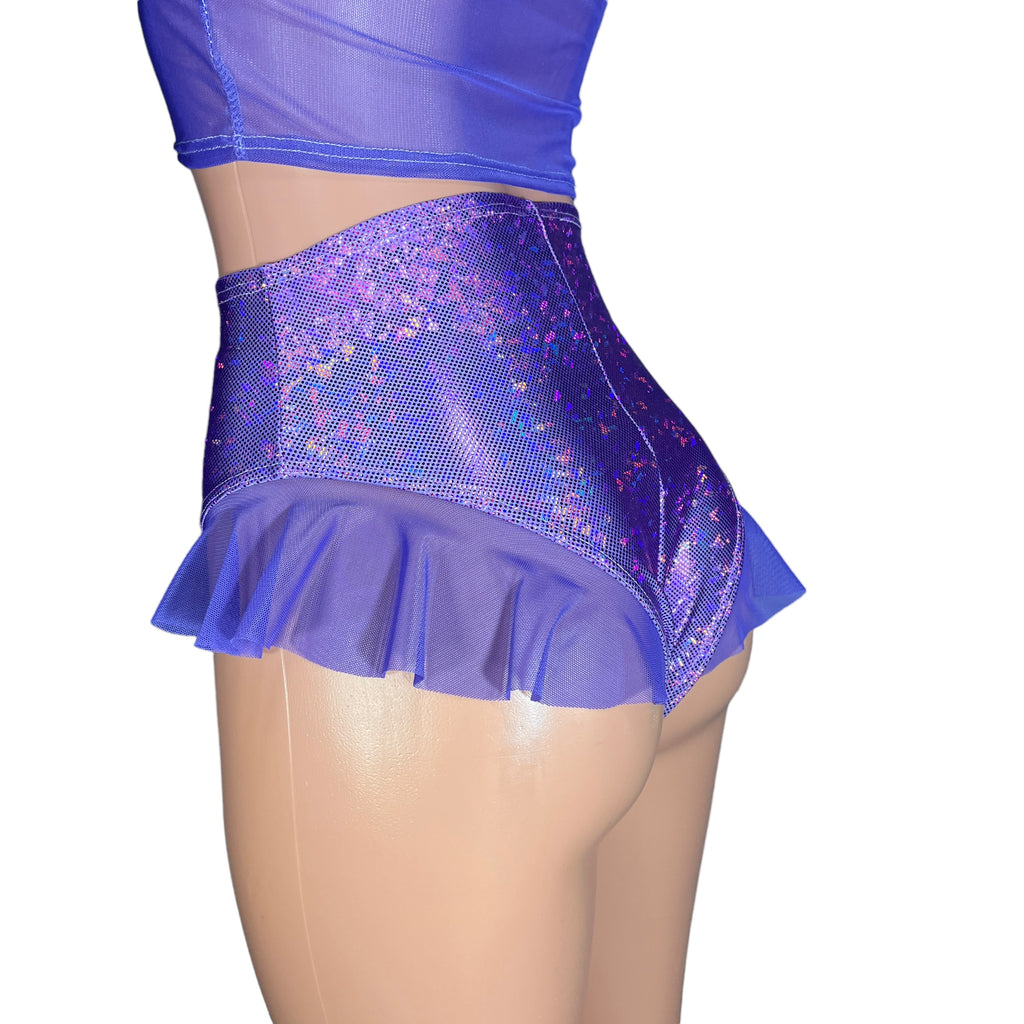 Ruffle Hot Pants High-Waisted Cheeky Bikini in Lavender Shattered Glass - Peridot Clothing