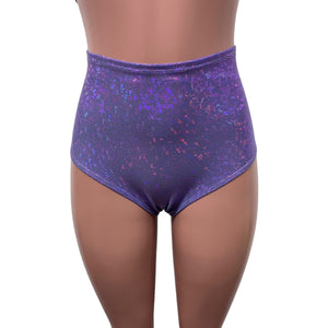 High Waist Scrunch Bikini Hot Pants - Lavender Shattered Glass Holographic