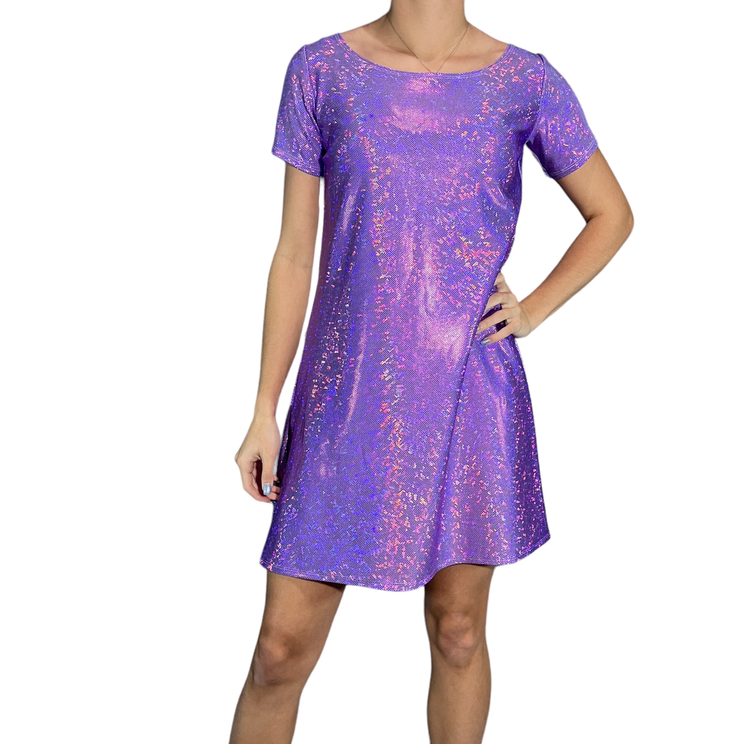 light purple t shirt dress Atogsazn Women Casual T-Shirt Dress V Neck Short Sleeve with Front Two Pockets Solid Color Oversize Dresses 01-Light Purple XXL