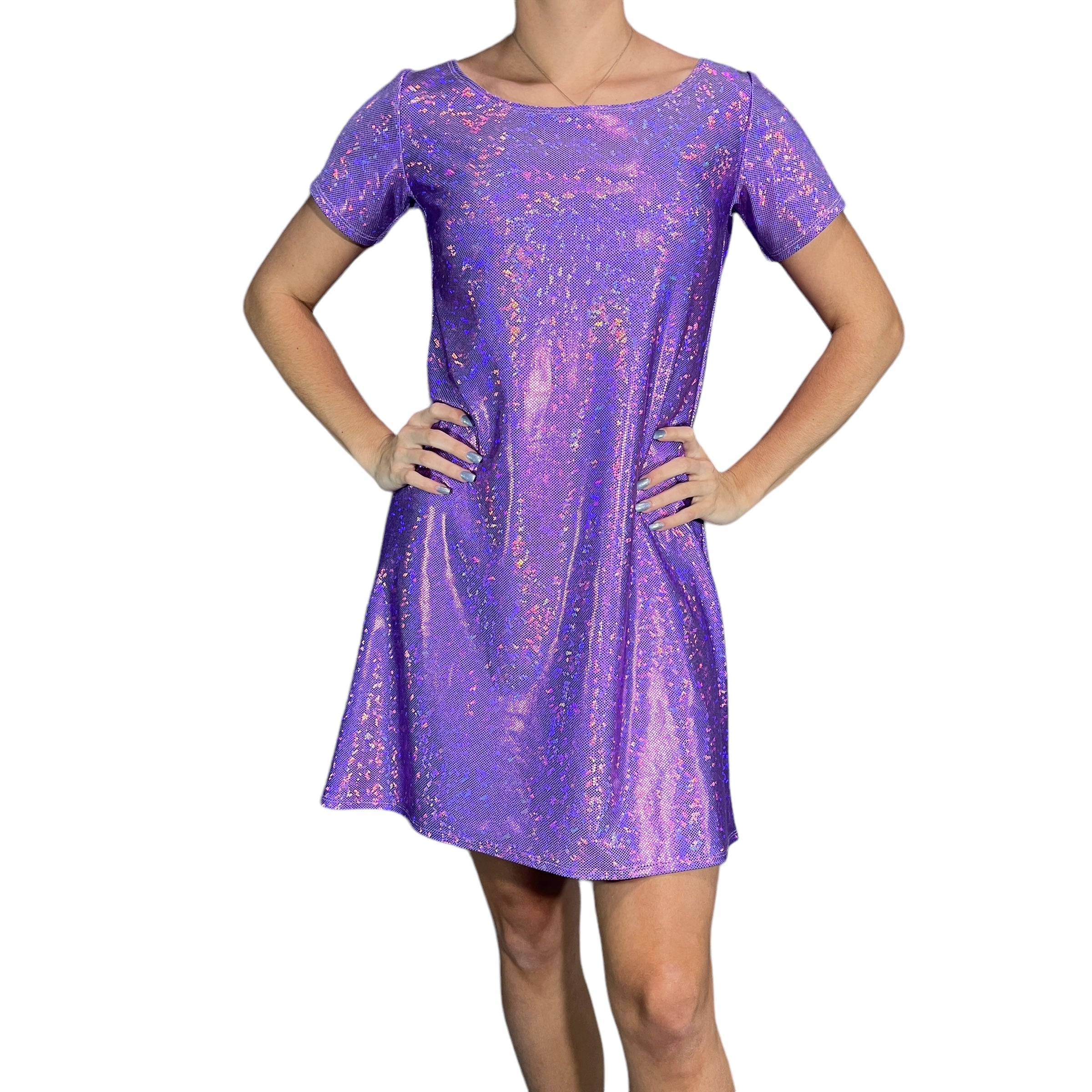 purple t shirt dress Totally Classic Knit Pocket Tshirt Heather / 2X wonderfully comfortable Lavender Holographic Sparkly Tee Dress