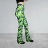 Crossover Waist Bootcut Flare Pants *Tropical Leaf Print* - High V-Waist Flare Pants - Rave Clothing, Festival Pants, Yoga - Peridot Clothing