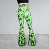 SALE - MEDIUM Lace-Up High Waist Bell Bottoms - Tropical Leaves