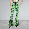 SALE - MEDIUM Lace-Up High Waist Bell Bottoms - Tropical Leaves