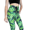 SALE - MEDIUM Lace-Up High Waist Bell Bottoms - Tropical Leaves