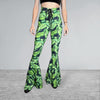 SALE - MEDIUM Lace-Up High Waist Bell Bottoms - Tropical Leaves