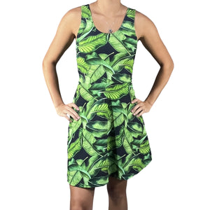 Hawaiian Leaves A-line Mini Dress w/Pockets