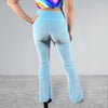 Crossover V-Waist Bootcut Flare Pants - Light Blue Velvet