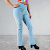 Crossover V-Waist Bootcut Flare Pants - Light Blue Velvet