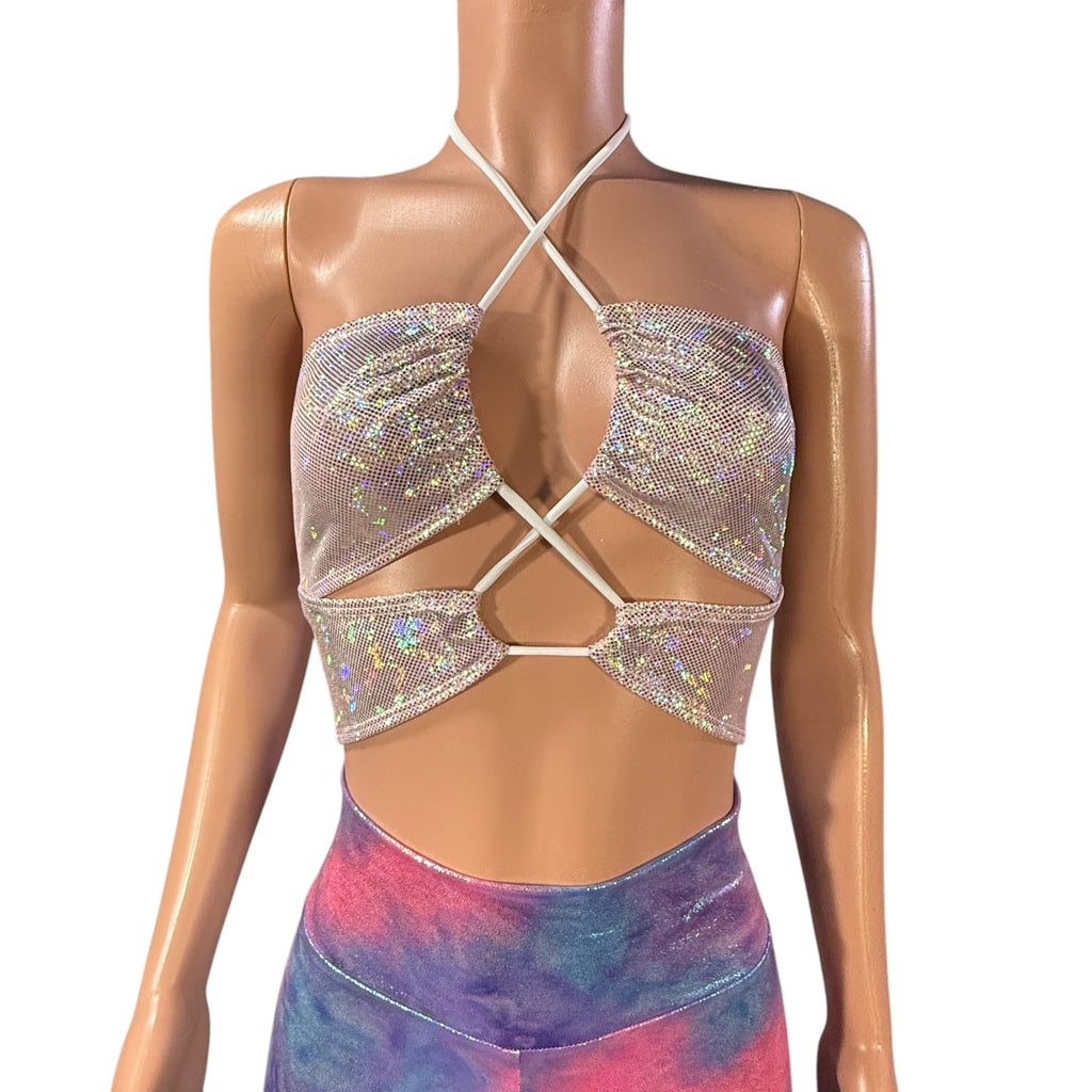 X-String Halter Top in Light Pink Shattered Glass