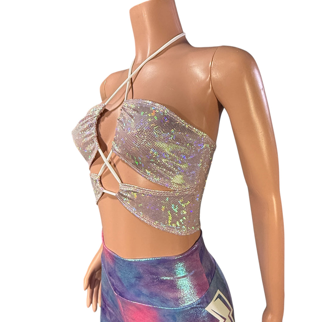 X-String Halter Top in Light Pink Shattered Glass