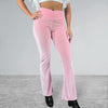 Crossover V-Waist Bootcut Flare Pants - Light Pink Velvet