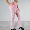 Crossover V-Waist Bootcut Flare Pants - Light Pink Velvet