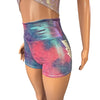 Glow-in-the-Dark Roller Derby Shorts - Lightning Rainbow Holographic High-Waisted Booty Shorts